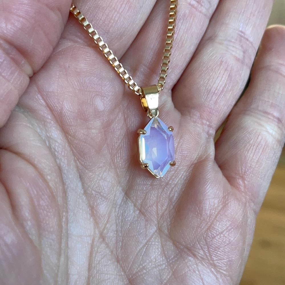 Vintage style hexagon opalite gem crystal necklace